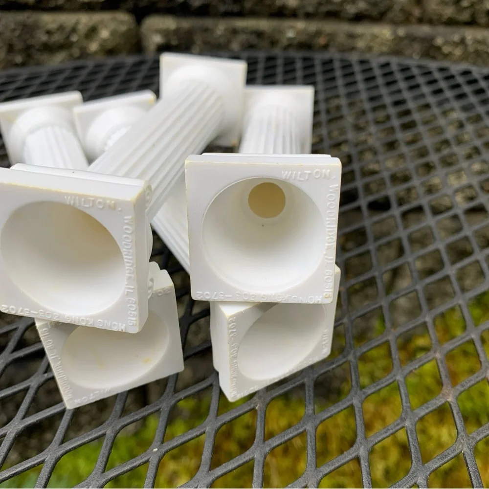 Vintage Set/4 Wilton Plastic White Columns Pillars Cake Decorations Toppers 5”